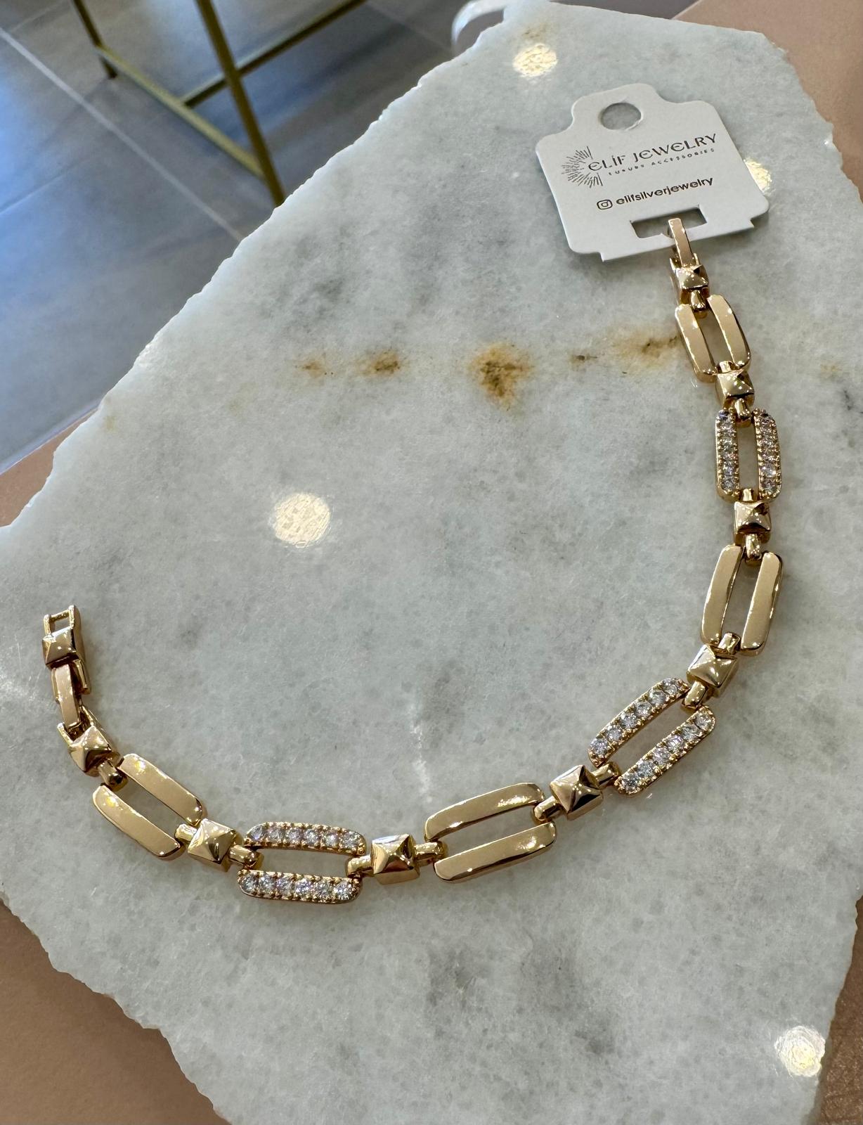 Altın Kaplama Gömme Taşlı Ataç Bileklik Rose Gold Model